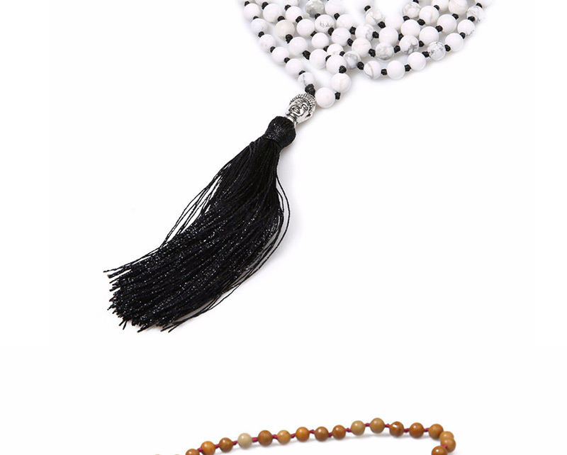 Vintage White+black Color Matching Design Long Tassel Necklace,Thin Scaves