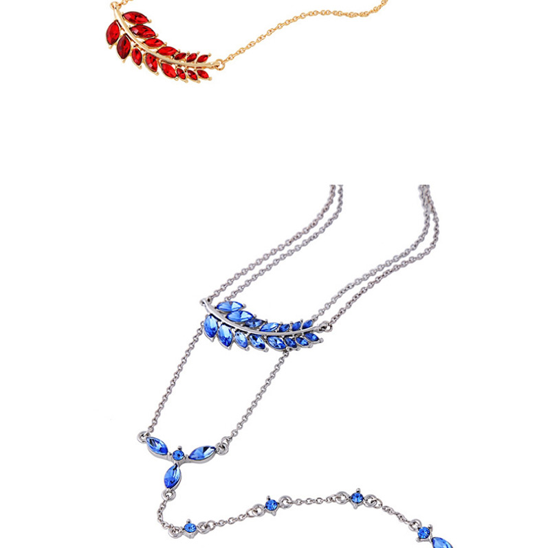 Fashion Blue Leaf Decorated Double Layer Necklace,Multi Strand Necklaces