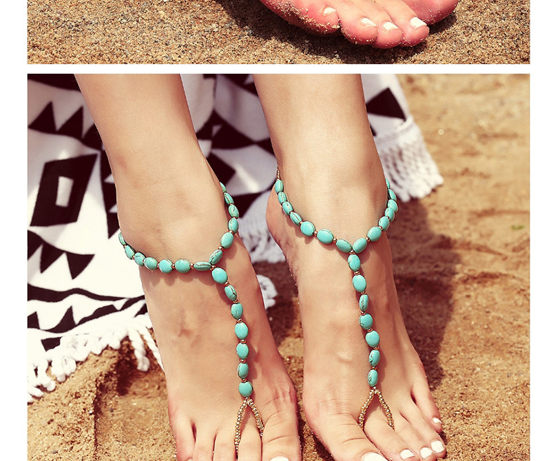 Fashion Blue Beads Decorated Simple Anklet,Beaded Bracelet