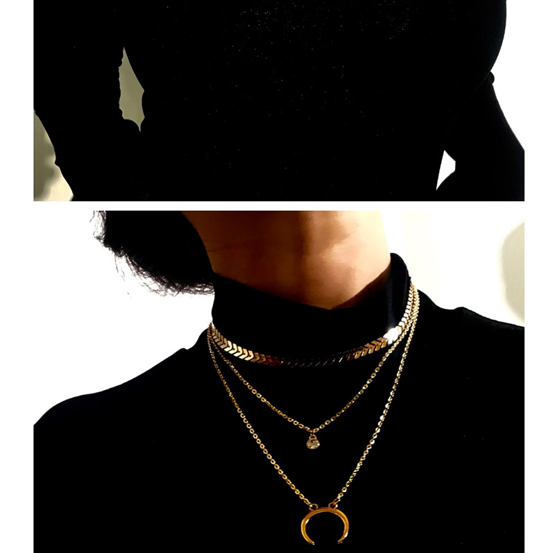 Fashion Gold Color Diamond Decorated Multi-layer Necklace,Pendants