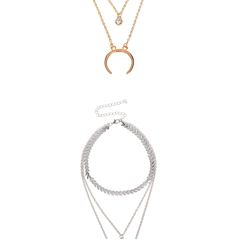 Fashion Silver Color Diamond Decorated Multi-layer Necklace,Pendants