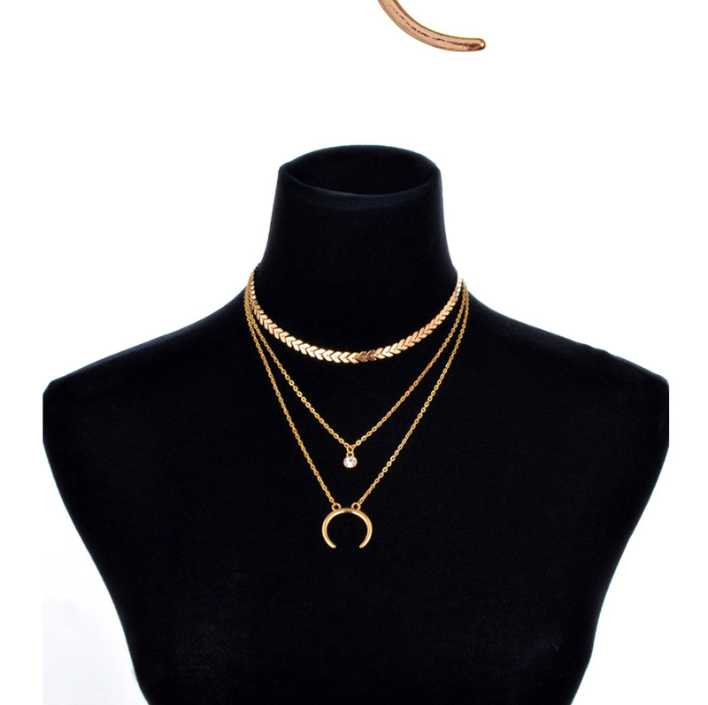 Fashion Gold Color Diamond Decorated Multi-layer Necklace,Pendants
