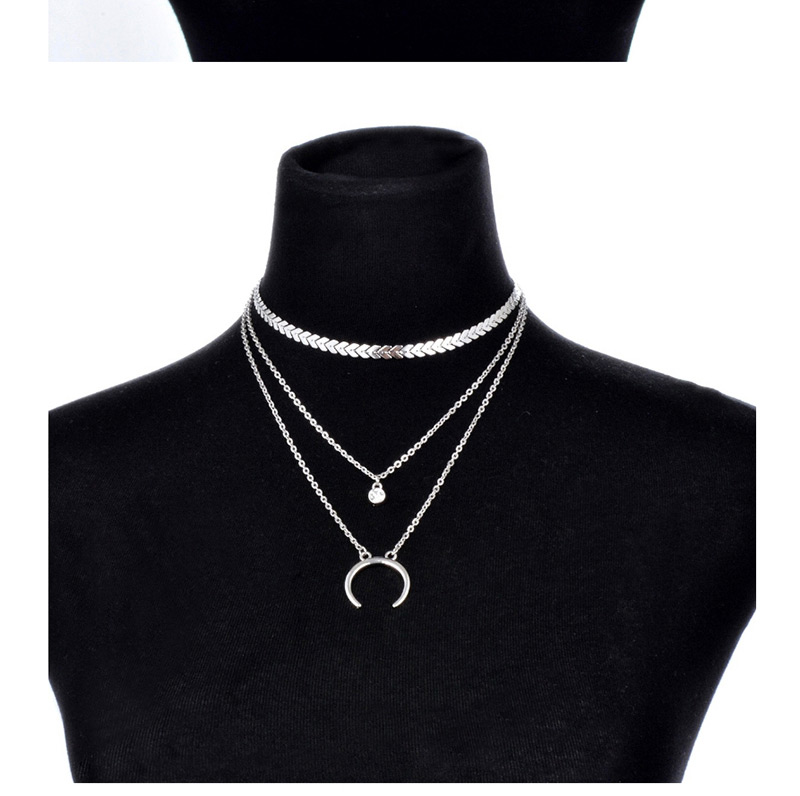 Fashion Silver Color Diamond Decorated Multi-layer Necklace,Pendants