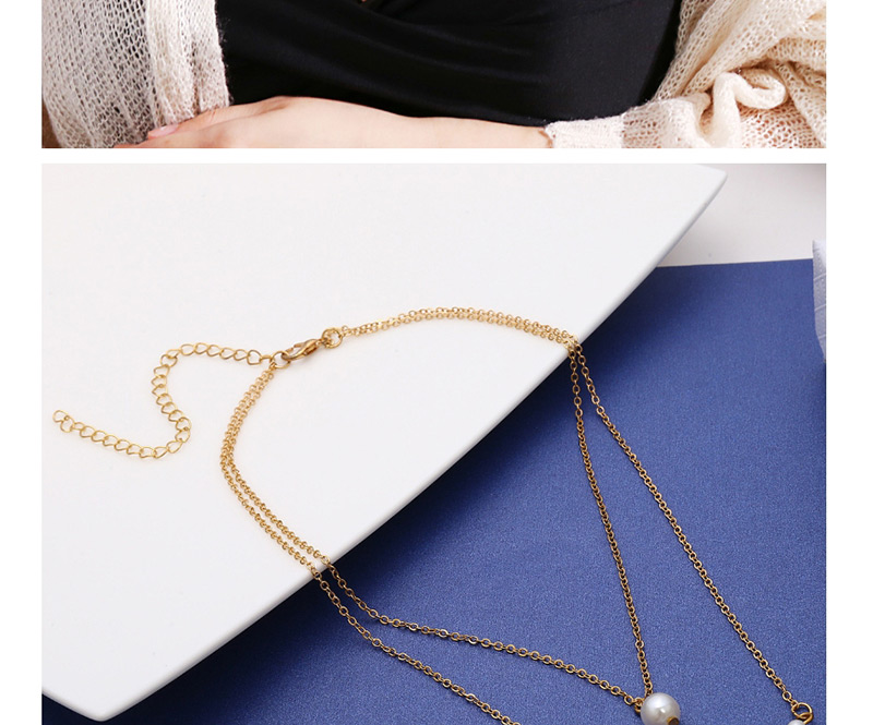 Fashion Gold Color Pearls Decorated Double Layer Necklace,Pendants