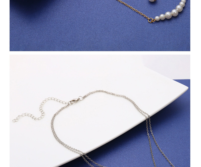 Fashion Silver Color Pearls Decorated Double Layer Necklace,Pendants