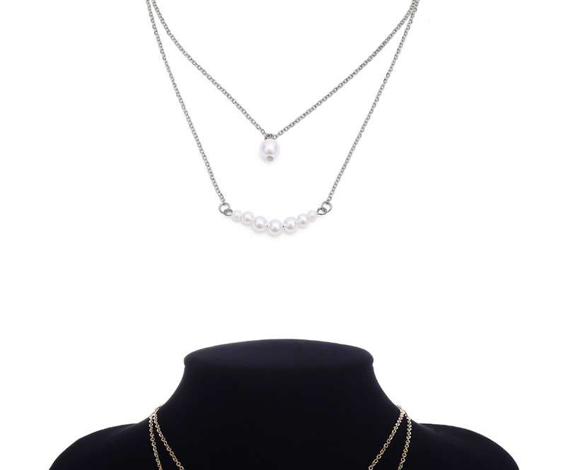 Fashion Silver Color Pearls Decorated Double Layer Necklace,Pendants