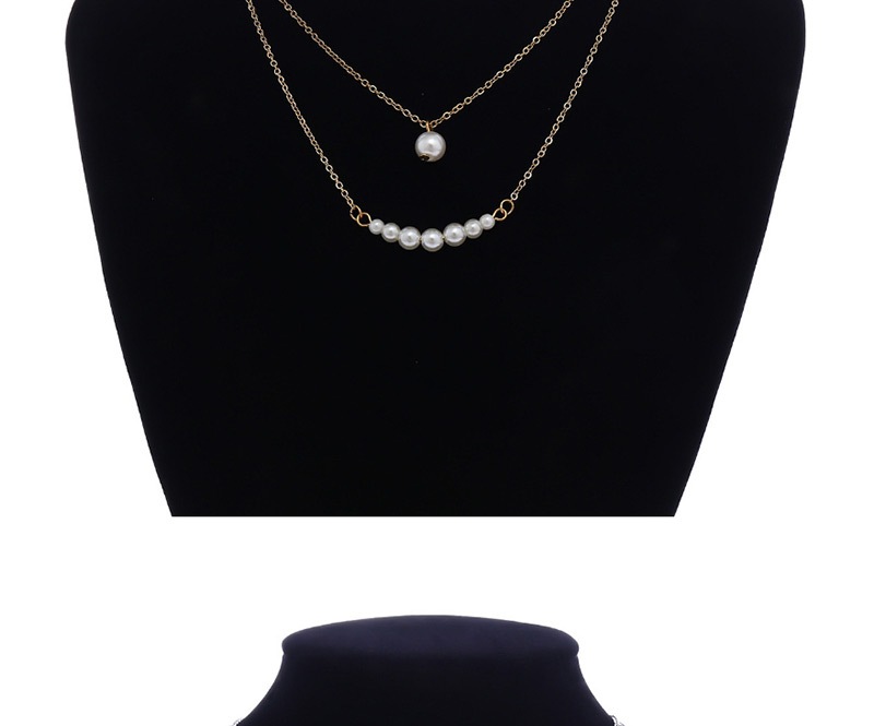 Fashion Gold Color Pearls Decorated Double Layer Necklace,Pendants