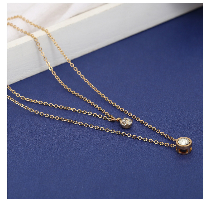 Fashion Gold Color Diamond Decorated Double Layer Necklace,Pendants