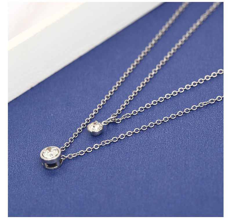 Fashion Silver Color Diamond Decorated Double Layer Necklace,Pendants