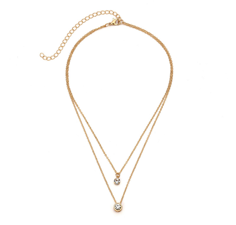 Fashion Gold Color Diamond Decorated Double Layer Necklace,Pendants
