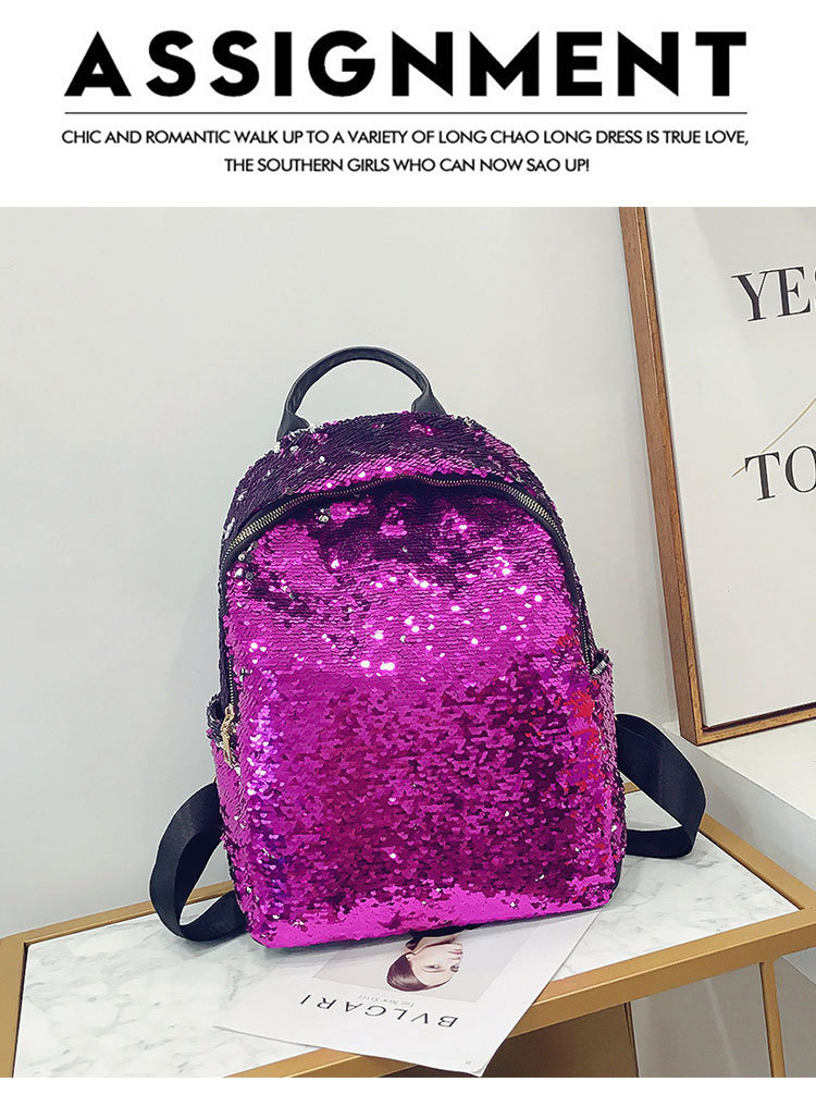 Elegant Plum Red Sequins Decorated Pure Color Backpack,Backpack