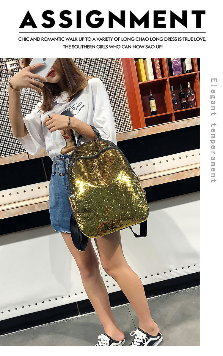Elegant Gold Color Sequins Decorated Pure Color Backpack,Backpack