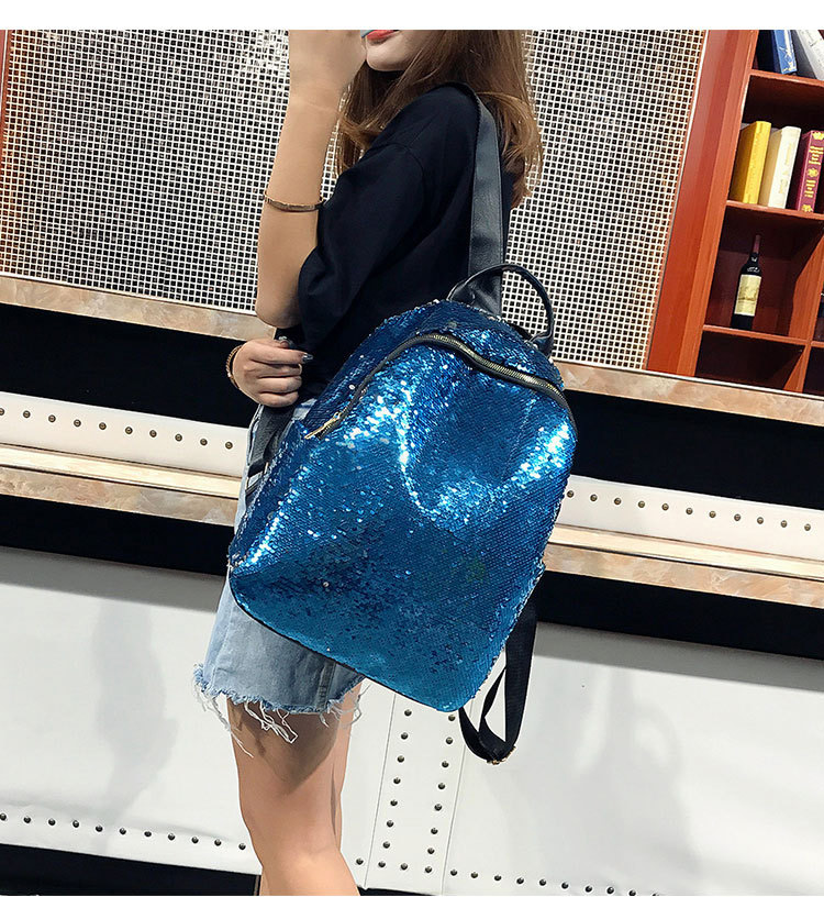 Elegant Blue Sequins Decorated Pure Color Backpack,Backpack