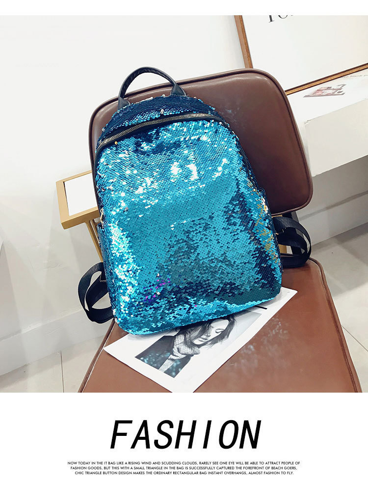 Elegant Blue Sequins Decorated Pure Color Backpack,Backpack