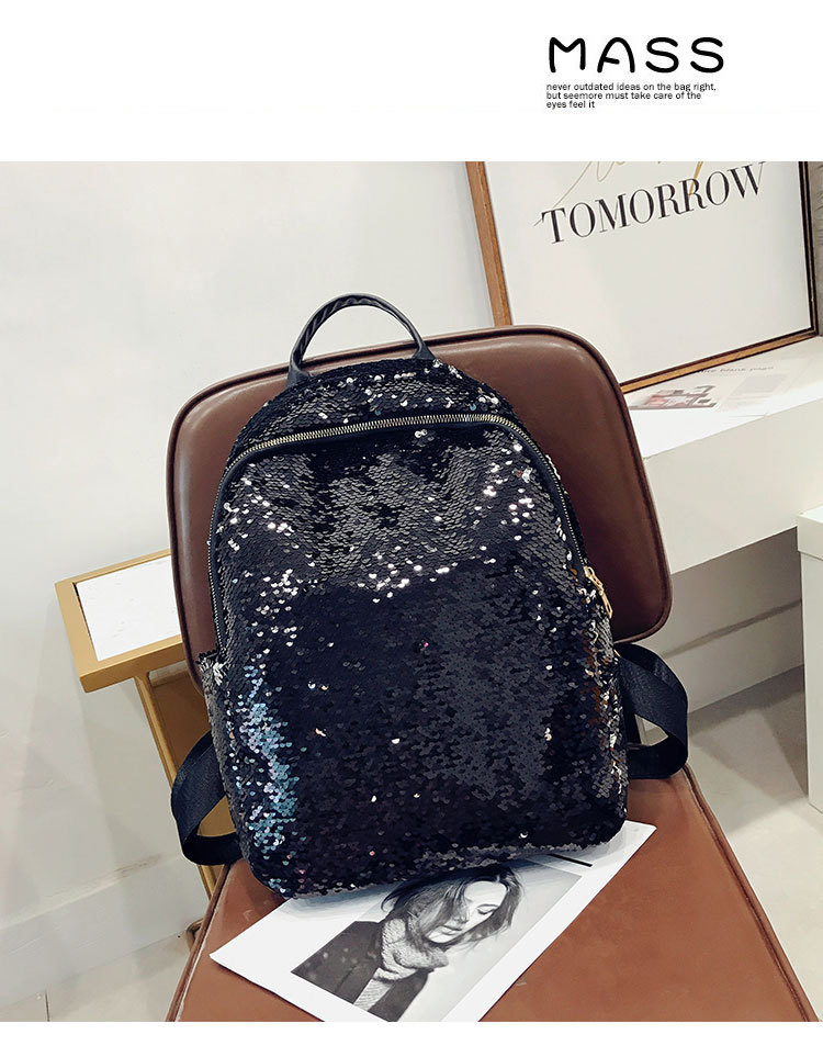 Elegant Black Sequins Decorated Pure Color Backpack,Backpack