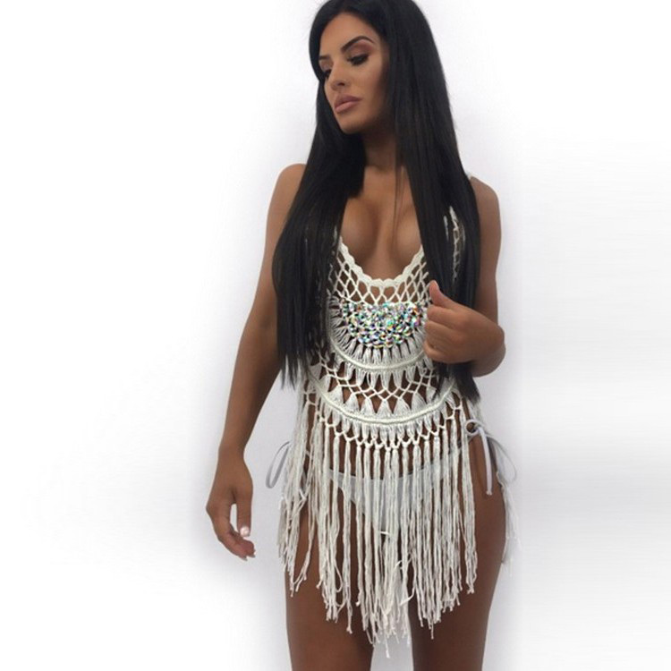 Sexy White Tassel Decorated Hollow Out Smock,Sunscreen Shirts
