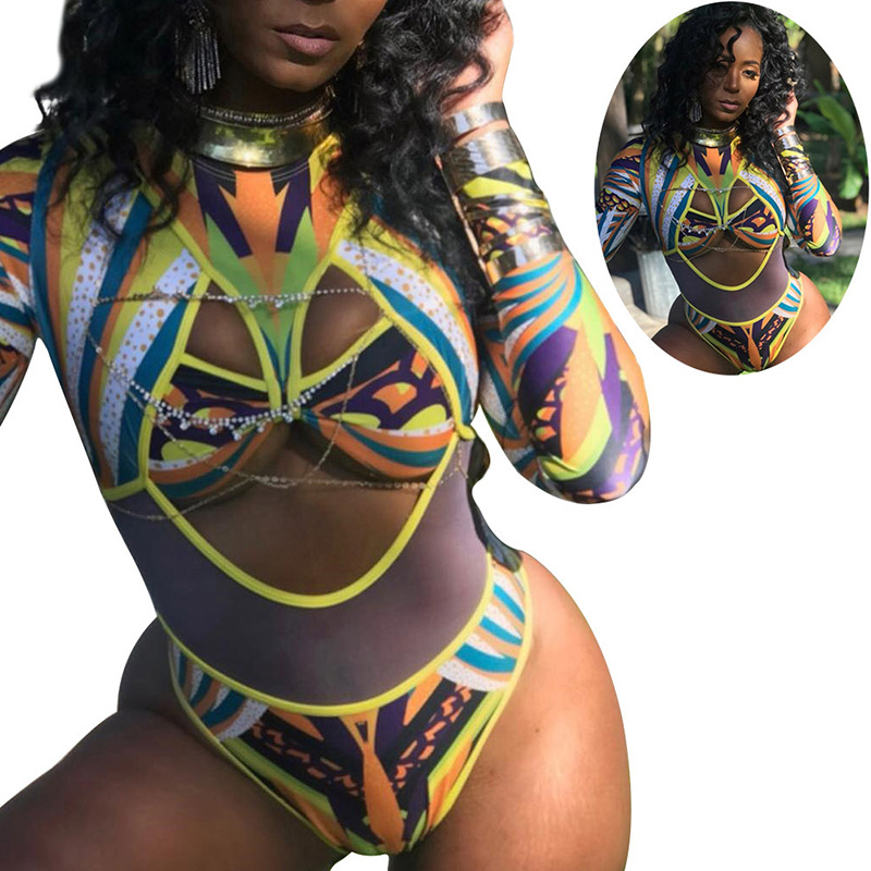 Sexy Multi-color Long Sleeves Design Hollow Out Swimwear,One Pieces