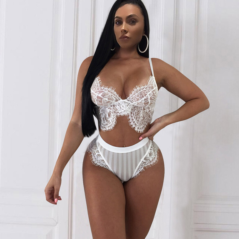 Sexy White Pure Color Design Hollow Out Bra Suits,SLEEPWEAR & UNDERWEAR