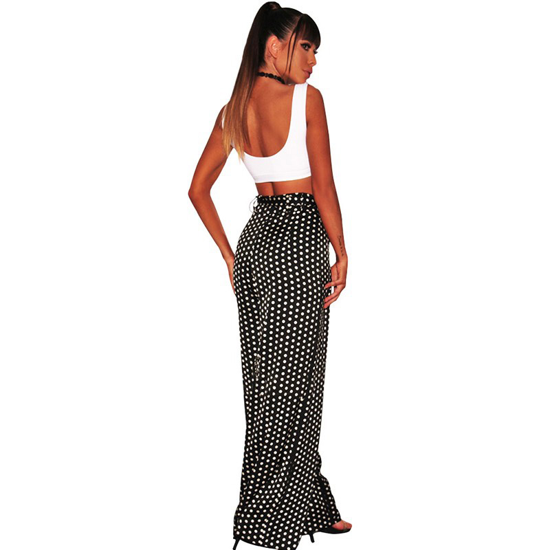 Sexy White+black Dots Pattern Decorated Wide-legs Pants,Pants