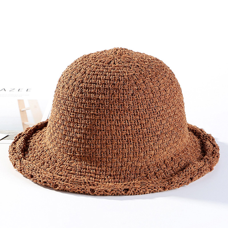 Trendy Brown Curling Design Pure Color Sunscreen Hat,Sun Hats
