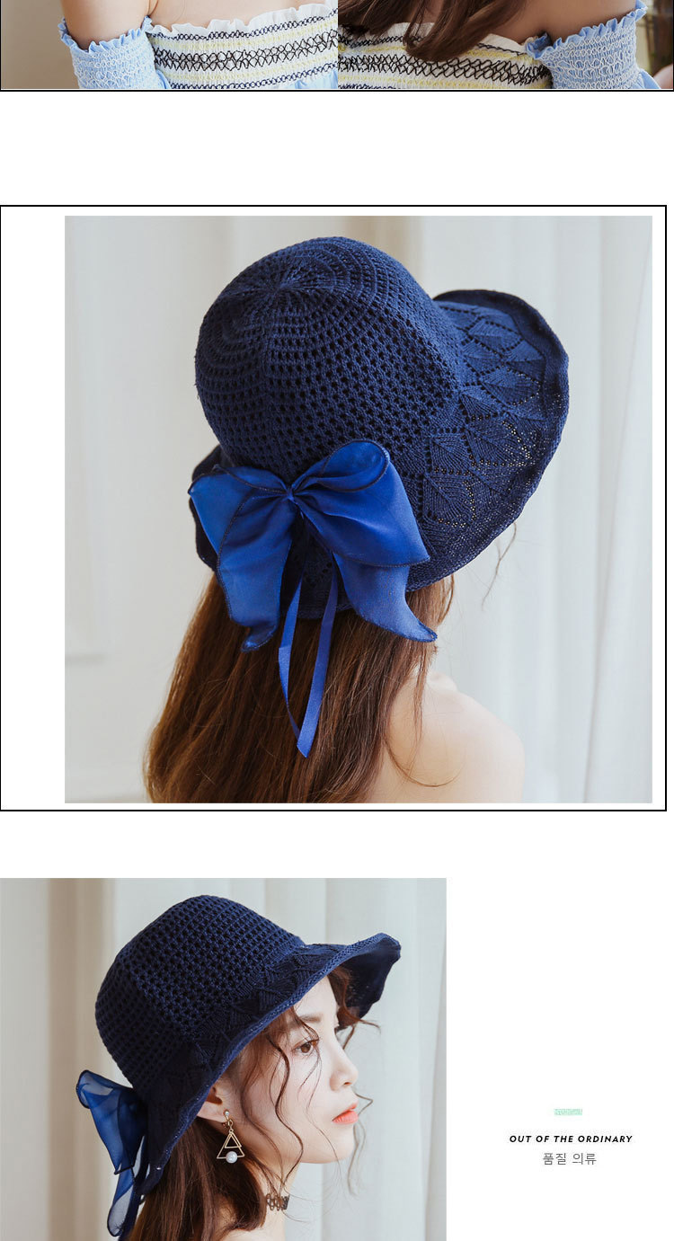 Trendy Black Bowknot Decorated Knitted Sunscreen Hat,Sun Hats