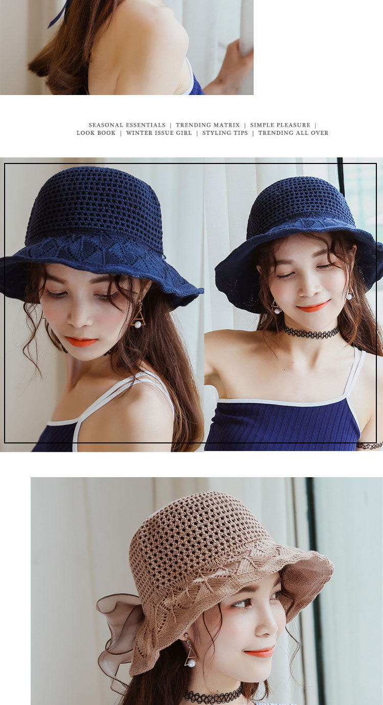 Trendy Beige Bowknot Decorated Knitted Sunscreen Hat,Sun Hats