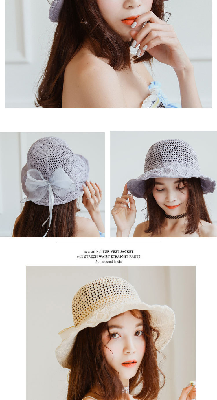 Trendy Gray Bowknot Decorated Knitted Sunscreen Hat,Sun Hats