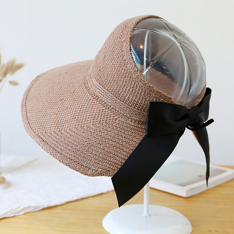 Trendy Brown Pure Color Decorated Bowknot Design Sunscreen Hat,Sun Hats