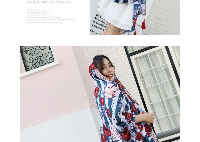 Fashion Red+blue Flower Pattern Decorated Dual-use Scarf,Thin Scaves