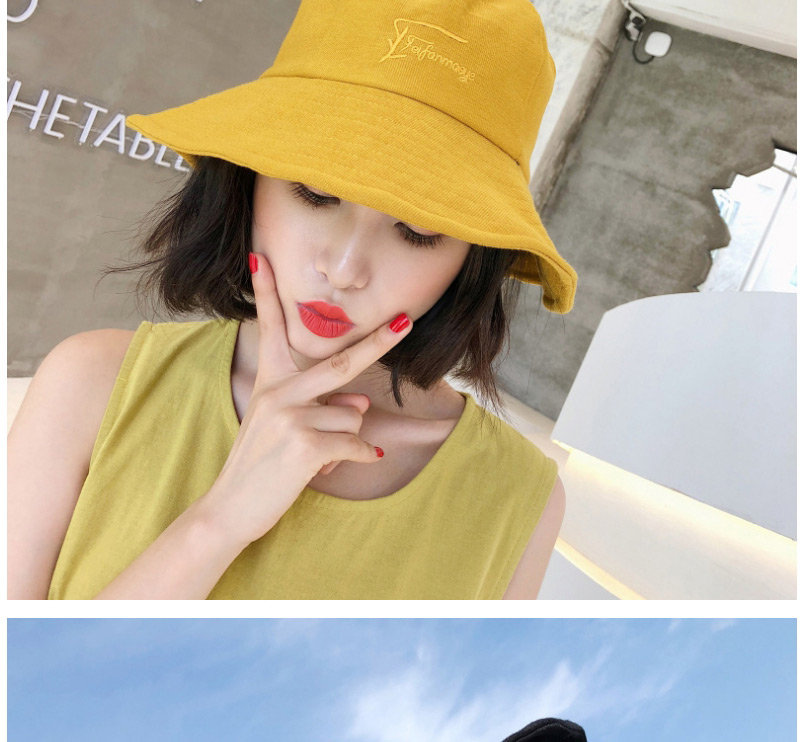 Fashion Light Yellow Embroidered Letter Decorated Sunscreen Hat,Sun Hats
