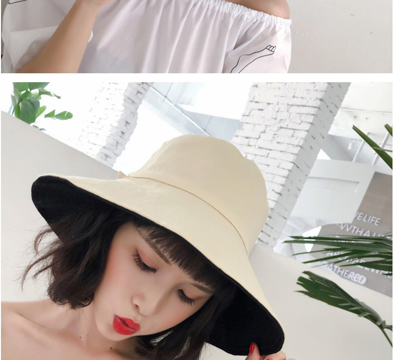Fashion Black+beige Pure Color Design Sunscreen Fisherman Hat,Sun Hats