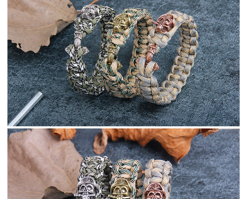 Vintage Khaki Skull Decorated Hand-woven Bracelet,Fashion Bracelets