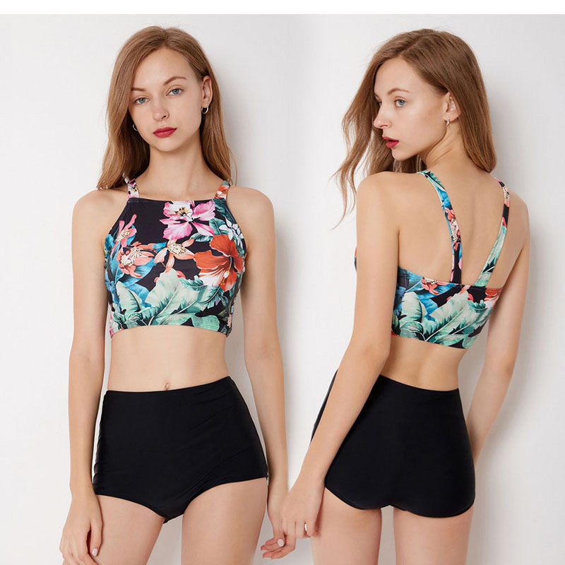 Sexy Multi-color Flowers Decorated High-waist Swimwear,Bikini Sets