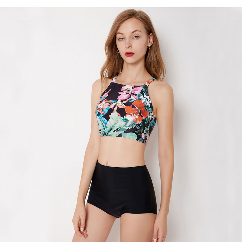 Sexy Multi-color Flowers Decorated High-waist Swimwear,Bikini Sets