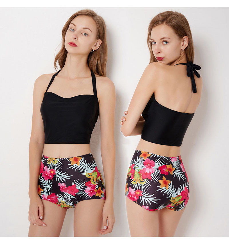 Sexy Black Leaf&flowers Decorated High-waist Swimwear,Bikini Sets