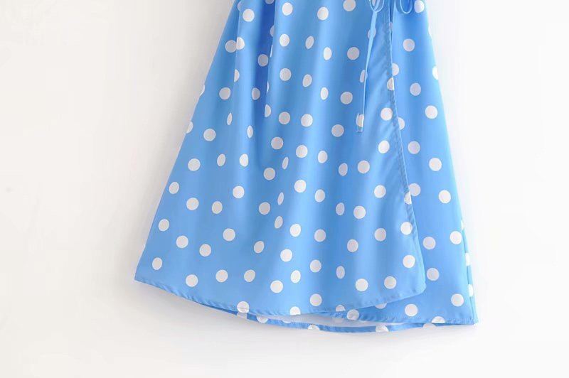 Sexy Blue Dots Pattern Decorated V Neckline Dress,Long Dress
