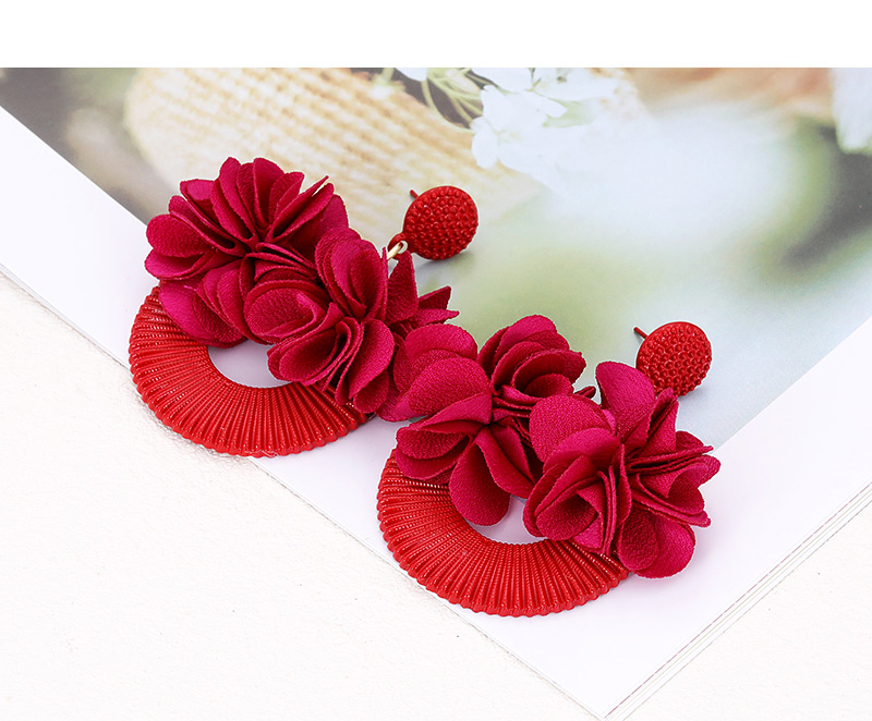 Elegant Claret Red Flowers Decorated Simple Earrings,Drop Earrings