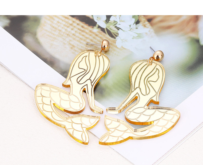 Elegant Yellow Mermaid Shape Decorated Earrings,Drop Earrings
