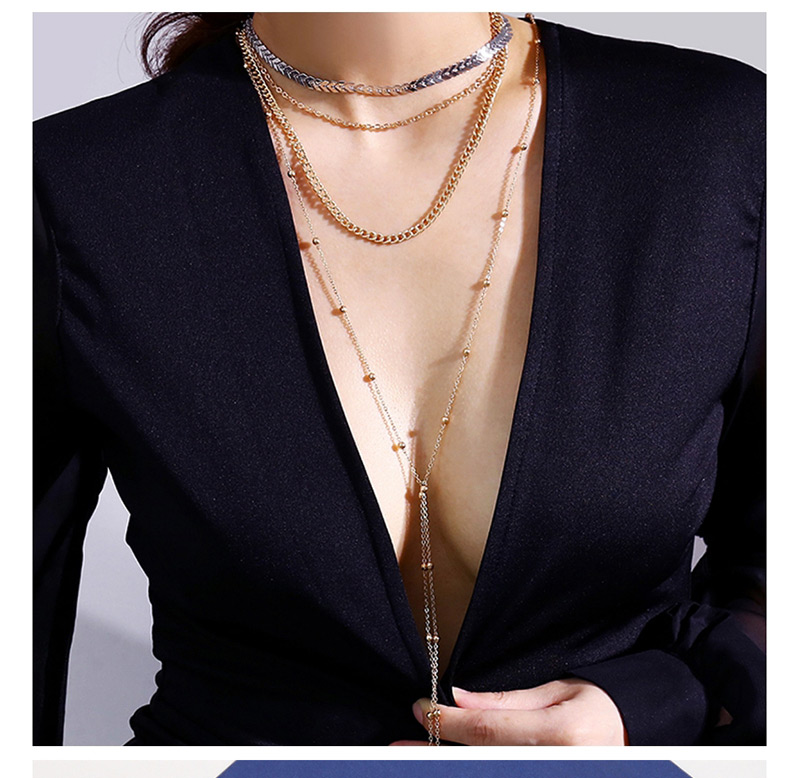 Fashion Silver Color Tassel Design Multi-layer Necklace,Multi Strand Necklaces