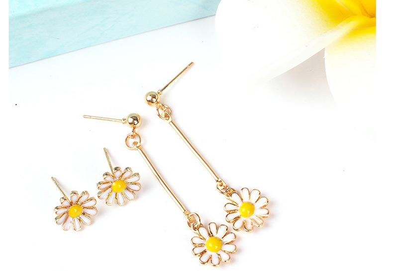 Elegant Yellow+white Flowers Pendant Decorated Long Earrings,Drop Earrings