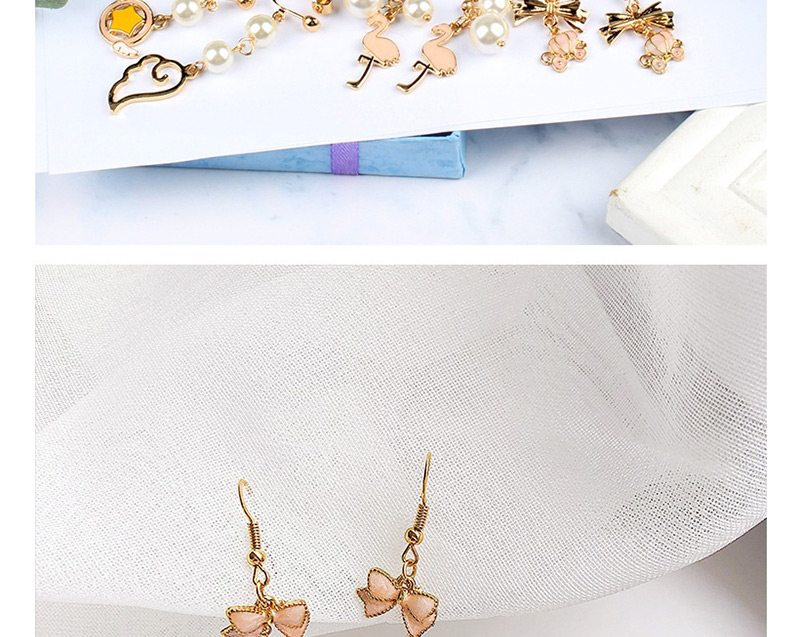 Elegant Gold Color+pink Bowknot Shape Decorated Long Earrings,Drop Earrings