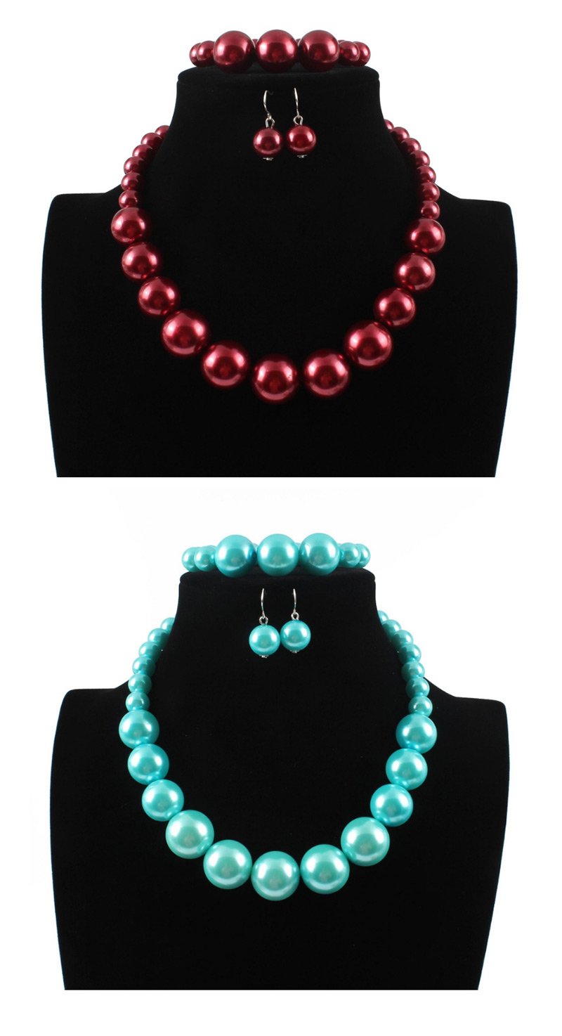 Elegant Red Full Pearls Design Pure Color Jewelry Sets,Jewelry Sets