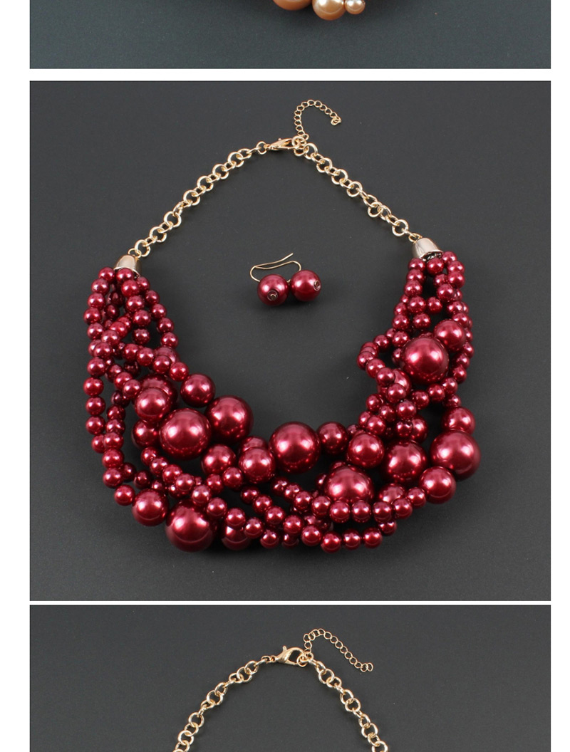 Elegant Claret Red Pearls Decorated Pure Color Jewelry Sets,Jewelry Sets