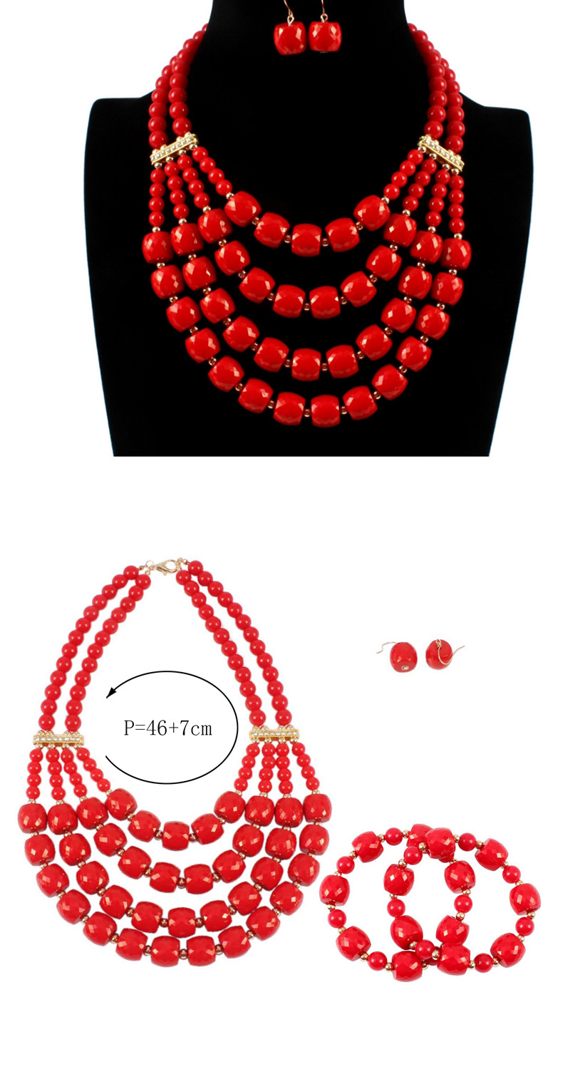 Elegant Red Pure Color Design Multi-layer Jewelry Sets,Jewelry Sets