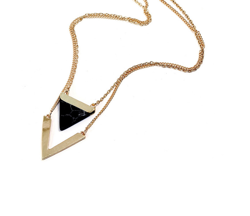 Fashion Black Triangle Shape Decorated V Shape Necklace,Pendants