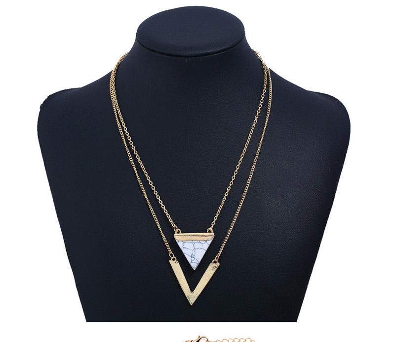 Fashion White Triangle Shape Decorated V Shape Necklace,Pendants