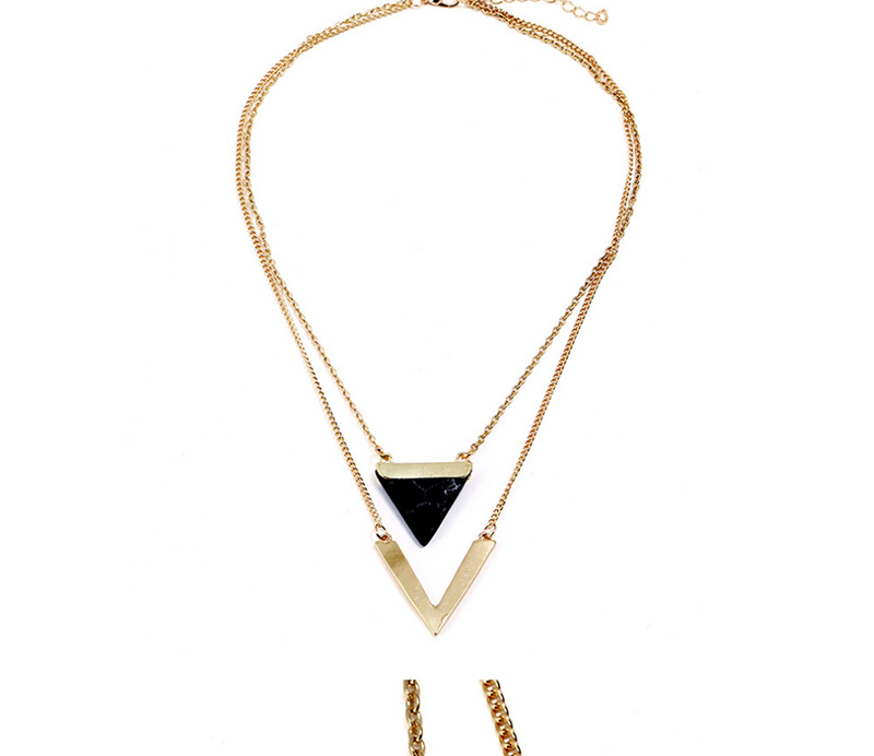 Fashion White Triangle Shape Decorated V Shape Necklace,Pendants