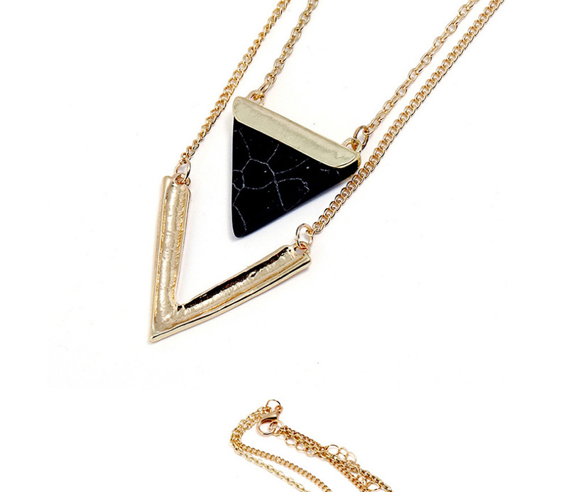 Fashion Black Triangle Shape Decorated V Shape Necklace,Pendants