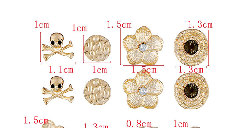 Fashion Gold Color Skull&flower Decorated Earrings (12pcs),Fashion Rings