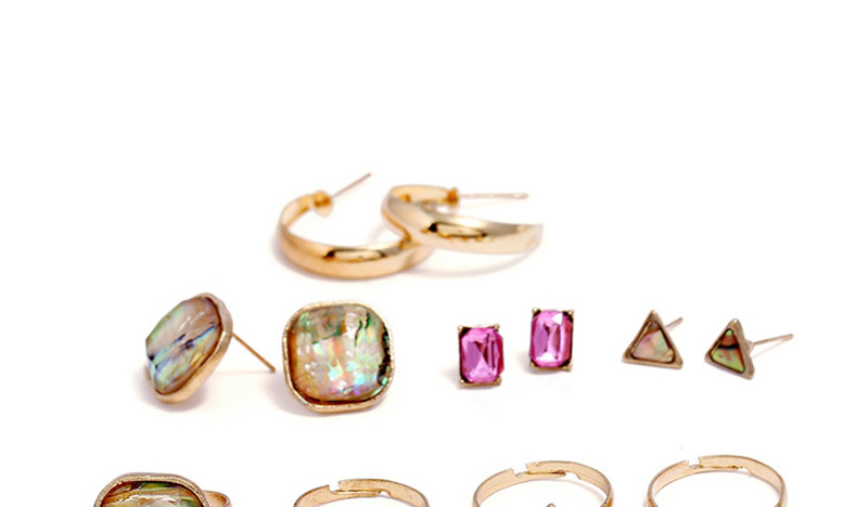 Fashion Gold Color Geometric Shape Gemstone Decorated Ring(12pcs),Fashion Rings